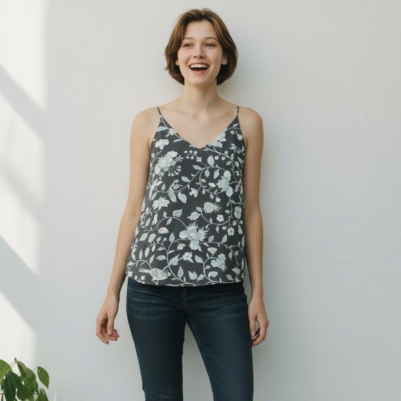 LOFT Tops - LOFT Floral Bird Print V Neck Spaghetti Strap Cami Tank Top Women's